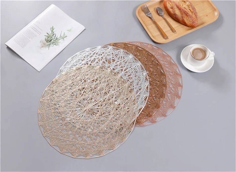 Creative Placemat For Dining Table PVC Hollow Heat-insulated Mats Rose Gold Waterproof Non-slip Coaster Pads Kitchen Appliance