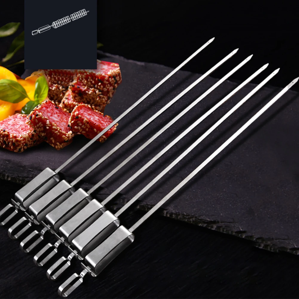

6pcs/set Camping With Sliding Lock BBQ Sticks Meat Stainless Steel Skewers Grills Anti-slip Kitchen Tools Outdoor Roasting Forks