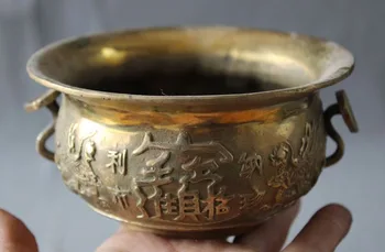 

China Buddhism Brass RuYi 5 Jambhala Dragon treasure bowl incense burner censer