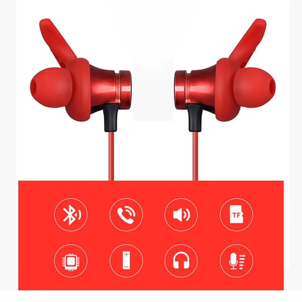 T22 Sports Wireless Bluetooth Earphone Magnetic Attraction Headset Waterproof Earphone Build-in Mic Pluggable TF card