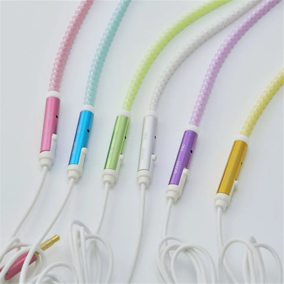New Fashion Sports Earphones Headset Luminous Light Glow in the Dark Metal Zipper Earphone with Mic for Xiaomi  Mobile Phone (2)