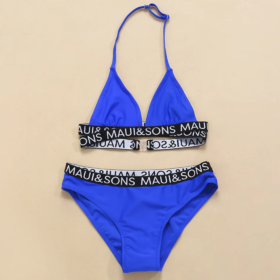 Купальный костюм из двух предметов для девочек 6-14 лет, одежда для купания для девочек, профессиональный купальный костюм для детей, пляжная одежда из двух предметов, CZ984 - Цвет: Blue