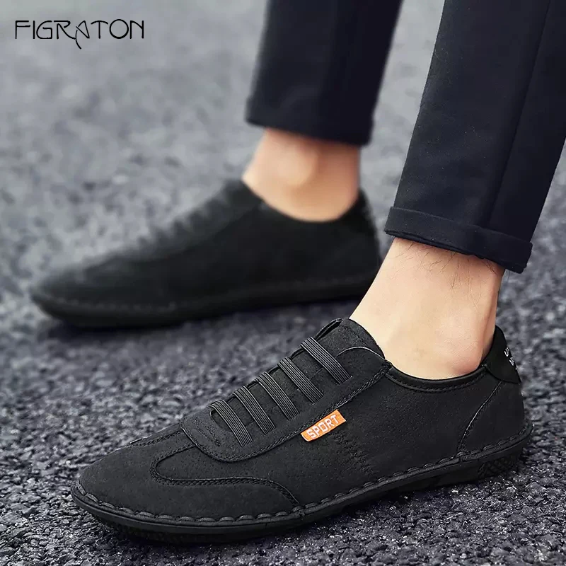 Figraton Men's Shoes Spring Autumn Casual Loafers Flock Solid Color Breathable Slip-On Fashion Comfortable Light Flats |