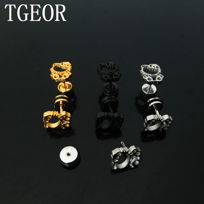 

Mixed color 1 Pair illusion cheaters earring 1.2*6*6/11mm Stainless Steel colors cat shape laser cut ear piercing fake plugs