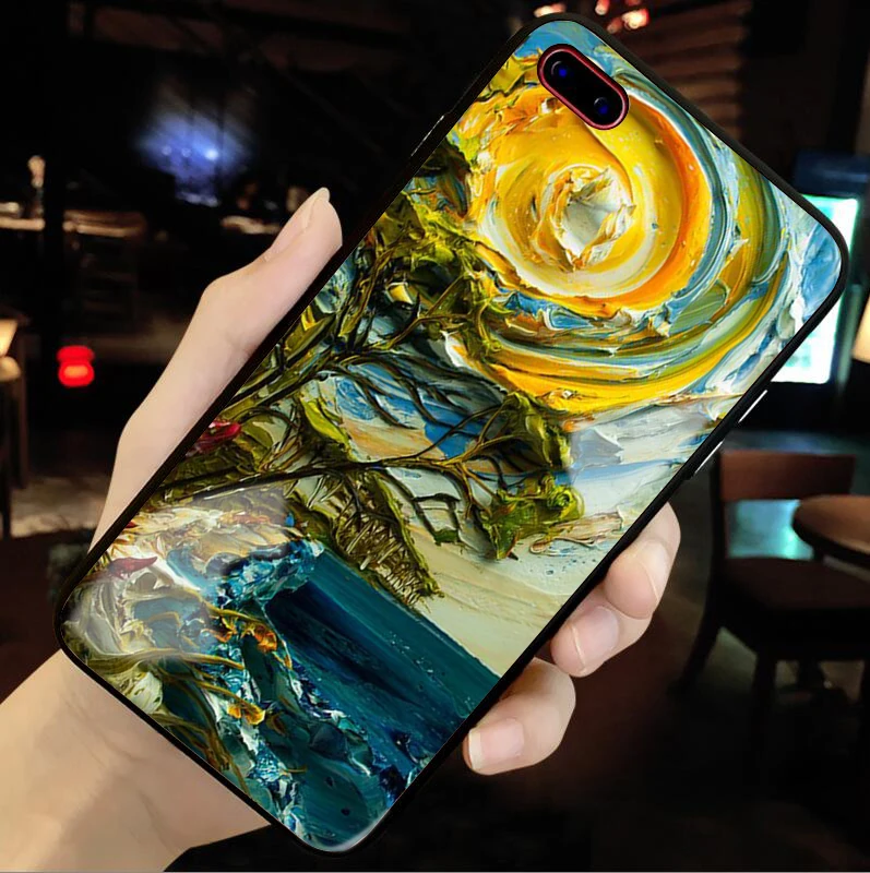 

Van Gogh Star print cover Tempered Glass Back Case For iphone X 7 8 TPU case For Samsung s8 s9 Luxury Artist Art Floral Shell