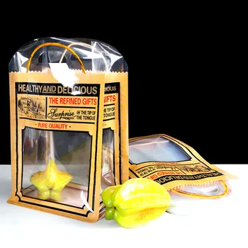 

Retail 18*29+12cm Brown Stand Up Portable Plastic Fruit Freshness Protection Package Bag Transparent Poly Package Bag With Hands