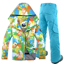 Для мужчин двойной доска для сноуборда костюм для отдыха на открытом воздухе Спорт Мужской Водонепроницаемый ветрозащитный лыжный костюм GSOU зимняя Лыжная куртка+ лыжные