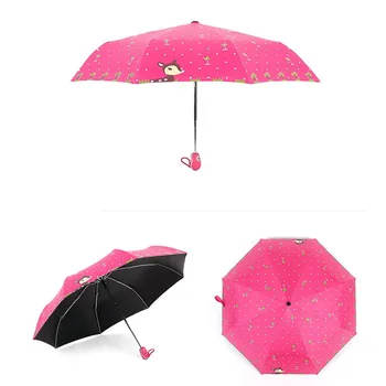 

Cute Full Automatic Reinforced Kids Umbrella Three Folding Female Parasol Umbrella Rain Women Windproof pocket folding Umbrella