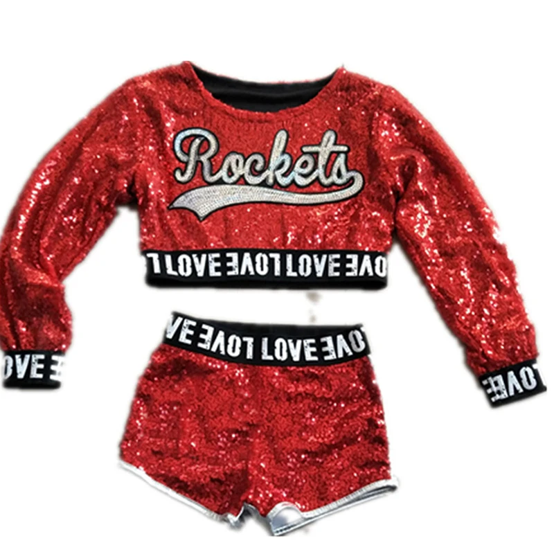 

Sequin Children Jazz Dance Performance Suit Girls Street Modern Hip Hop Dance Costume For Girls
