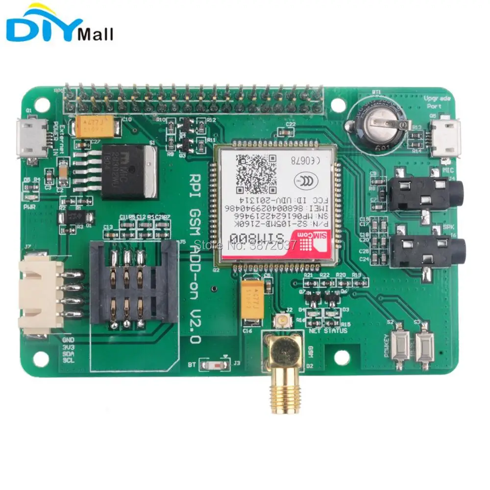 SIM800 макетная плата 2G GSM GPRS модуль Quad-Band UART Add-on V2.0 Плата расширения сообщений для Raspberry Pi