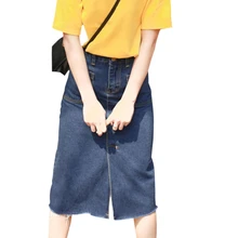 Новая мода Sumemr юбка женские длинные джинсовые юбки высокая Талия Повседневная до икры разрезы Повседневная Harajuku юбка s-xl