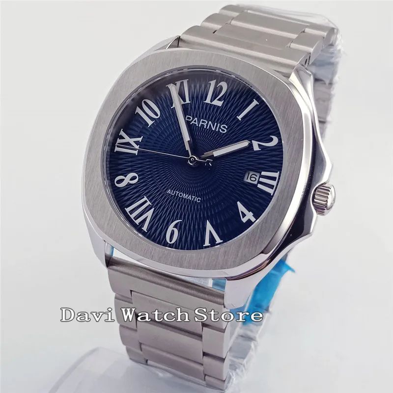 

40mm Parnis Stainless Steel Sliver Band Bule Dial Miyota 821A Automatic Mens Watch 2613