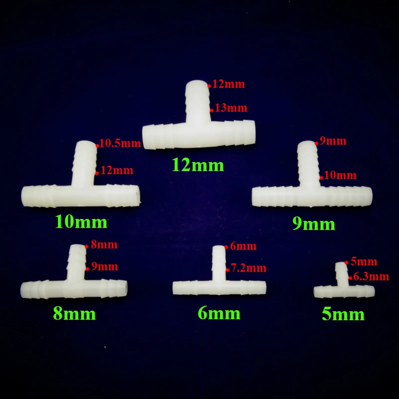 

Plastic Hose Barb Fitting Joiner Coupler Tee Connector Garden Micro Irrigation Water Connector For Hose ID 5 6 8 9 10 12 mm