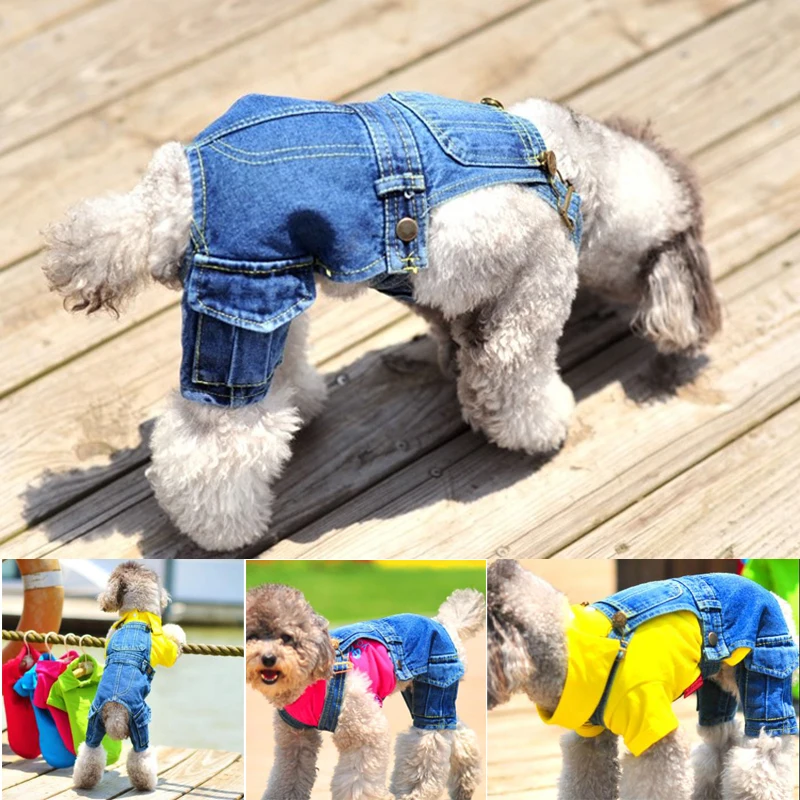 

Blue Fashion Dog Clothes Denim Overall Puppy Pet Jeans Pants Spring Autumn Four Legs Outwear Drop Shipping Wholesale Pet Shop