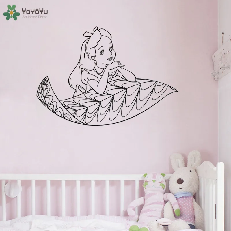 

Wall Sticker Decals Alice In Wonderland Cartoon Rabbit Tea Time Cheshire Cat Girl Wall Mural For Girls Bedroom Nursery QQ511