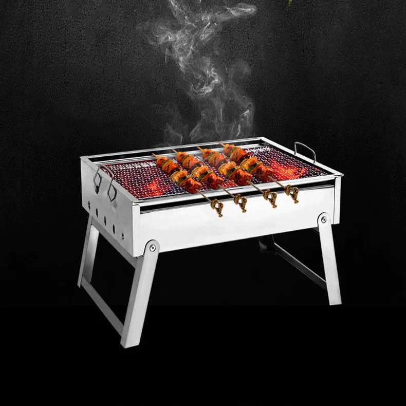 220801/Thickening stainless steel BBQ grill outdoor portable bbq charcoal household folding barbecue box spitrack