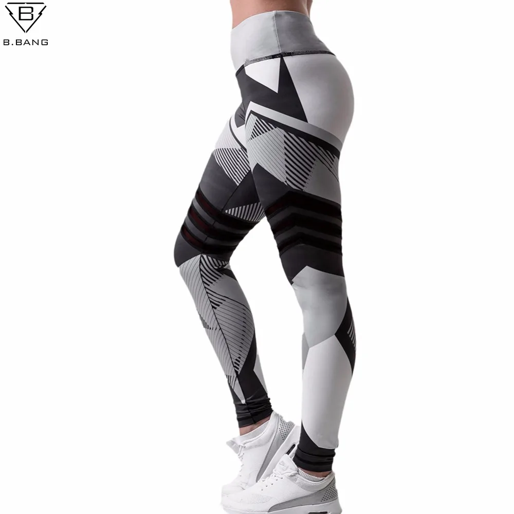 

B.BANG Women Sport Compression Leggings Elastic Patchwork Pants for Running Gym Fitness Dry Quick Workout Pant