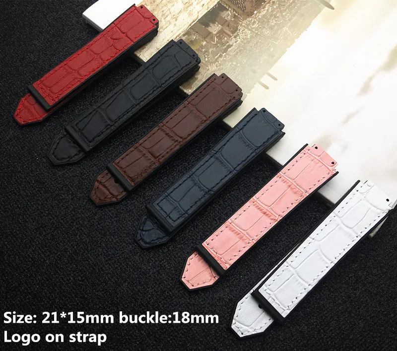 

New colorful Leather silicone Watchband for Hublot strap women rubber band watch accessories 15*21mm belt 18mm buckle logo on