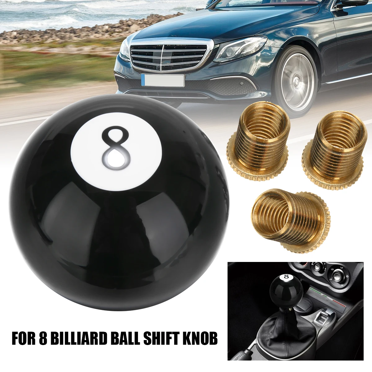 Treyues Universal Black 8 Eight Billiard Ball Car Gear Shift Knob Shifter Lever Replacement Parts