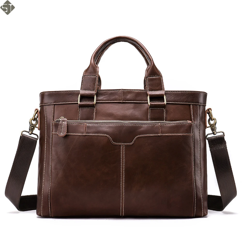 

New Genuine Leather genuine leather laptop bag Handbags Cowhide Men Crossbody Bag Men's Travel brown leather briefcase