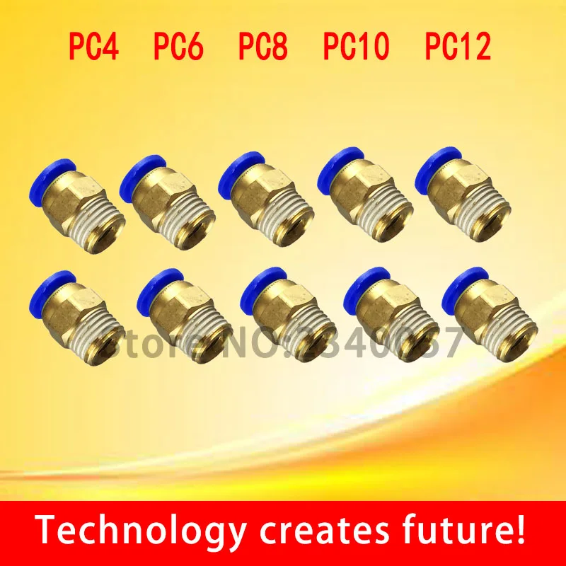 10 шт. PC4mm PC6 PC8 PC10 PC12 1/8 'ɱ/4'' 3/8 'ɱ/2'' Male-4 6 8 12 мм прямой пуш-ап для