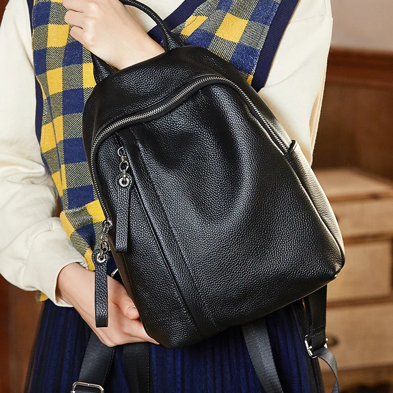 

PASTE Genuine Leather Luxury Backpack for Women Cowhide Girl Teenager School Bag for Laptop Female Knapsack Black