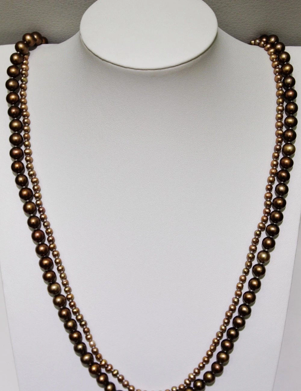 

Brown Fresh water pearl double necklace 4mm & 7.5mm 31 "Handmade"alloy