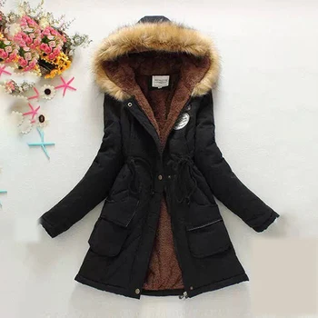

Winter Parka Coat For Women Zippers Hooded Fur Coats Lady Slim Outerwear Jacket Pocket Plus Size Warm Wool Cotton Jackets Coats