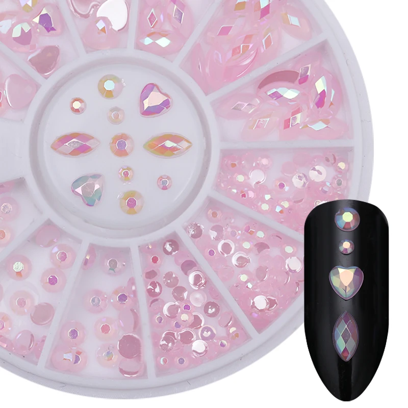 1 коробка, опал, Стразы AB, цвет розовый, карамельный, для ногтей, цветной, цвет, маркиза, сердце, плоское дно, 3D, для дизайна ногтей, сделай сам, украшение в колесе