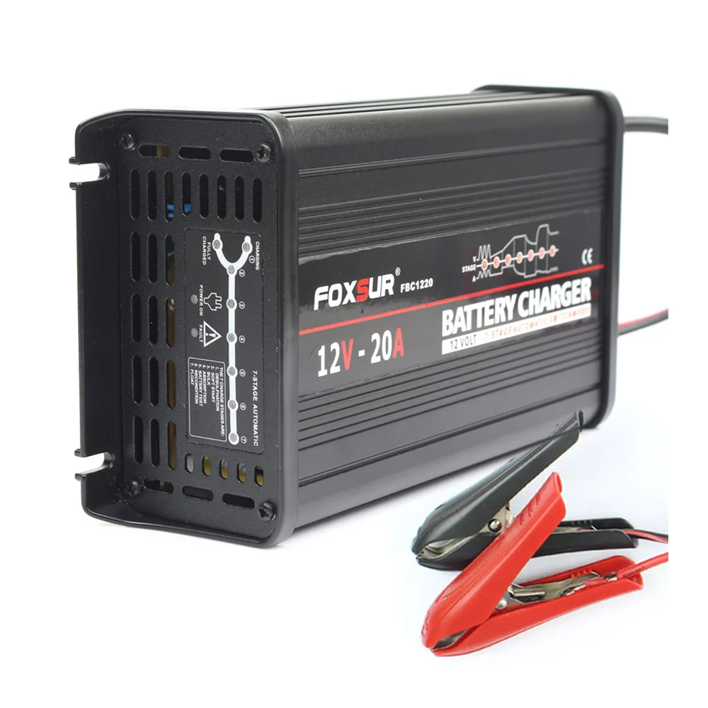 FOXSUR 12V 20A 300W 7 ступенчатое умное свинцово Кислотное зарядное устройство для