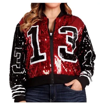 

New 13 style customize sequin bomber jackets Long Sleeve Woman Varsity Jacket
