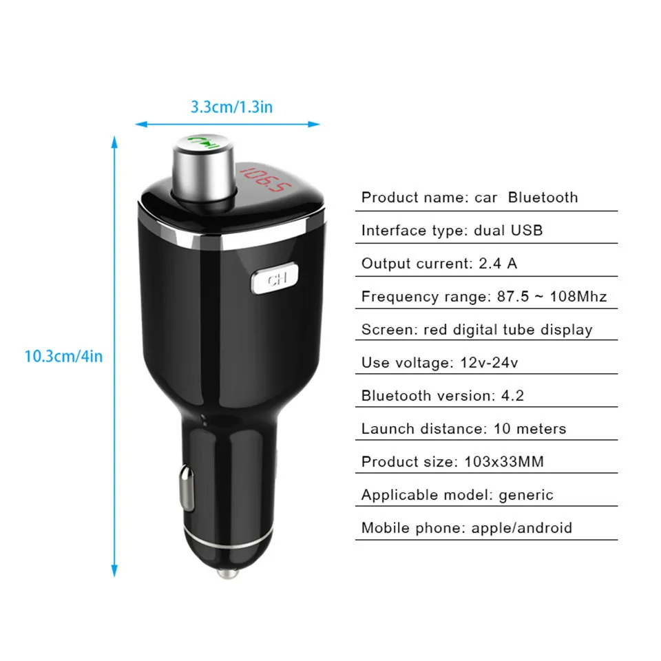 Cunymagos Bluetooth FM Transmitter Wireless Car MP3 Music Player Bluetooth Adapter Bluetooth Handsfree Car Kit with Dual USB Car Charger (1)