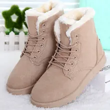 Women Boots Flock Winter Shoes Women Ankle Boots Lace Up Flats Women Shoes Botas Female