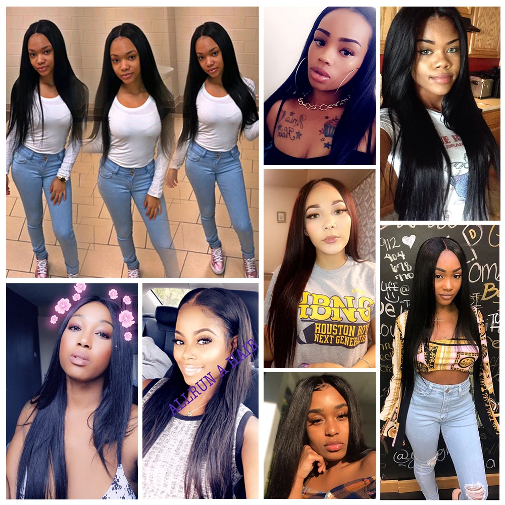 Allrun Straight Hair Bundles with Closure Brazilian Hair Weave Bundles Human Hair Bundles with Closure Non Remy Hair Extensions