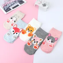 Повседневные женские летние прочные носки Мультяшные короткие носки хлопковые эластичные Короткие Носки с рисунком тигра кота лисы медведя