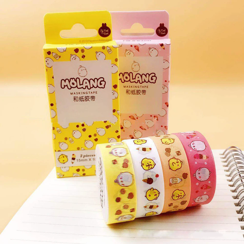 2 pcs/pack Creative Molang Pet Washi Tape Adhesive Tape DIY Scrapbooking Sticker Label Craft Masking Tape