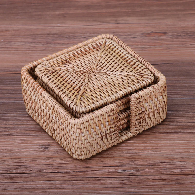 Rattan coasters mat saucer Handmade Chinese style for kungfutea coffe heat insulationdrink table mat setkitchen household