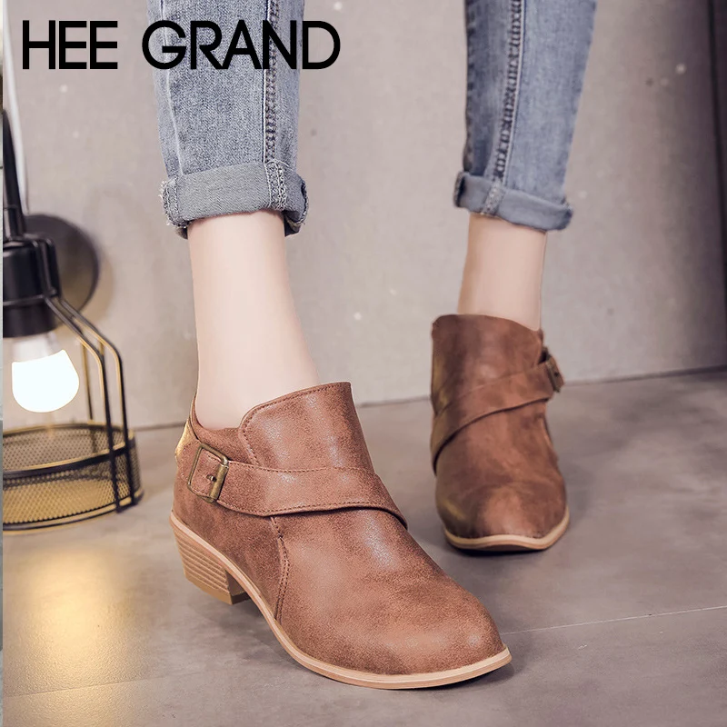 HEE GRAND Women 2018 Ankle Boots Winter Fashion Boots Retro with Buckle