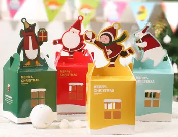 

200Pcs cartoon gift Christmas Wedding candy fruit box colorful christmas box christmas eve apple folding cartons cute bag casual