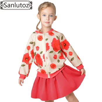 

Sanlutoz Flower Kids Clothes for Girl Winter Suit Sport Children Girl Clothing Set Tracksuit (Jacket + Skirt) Christmas Red 2016