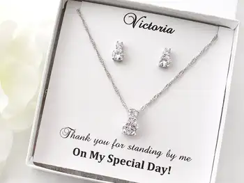 

Customize Brilliant Bridesmaid Earrings + Necklace SET, Bridal CZ Earrings, Crystal Earrings, maid of honor Stud Earrings