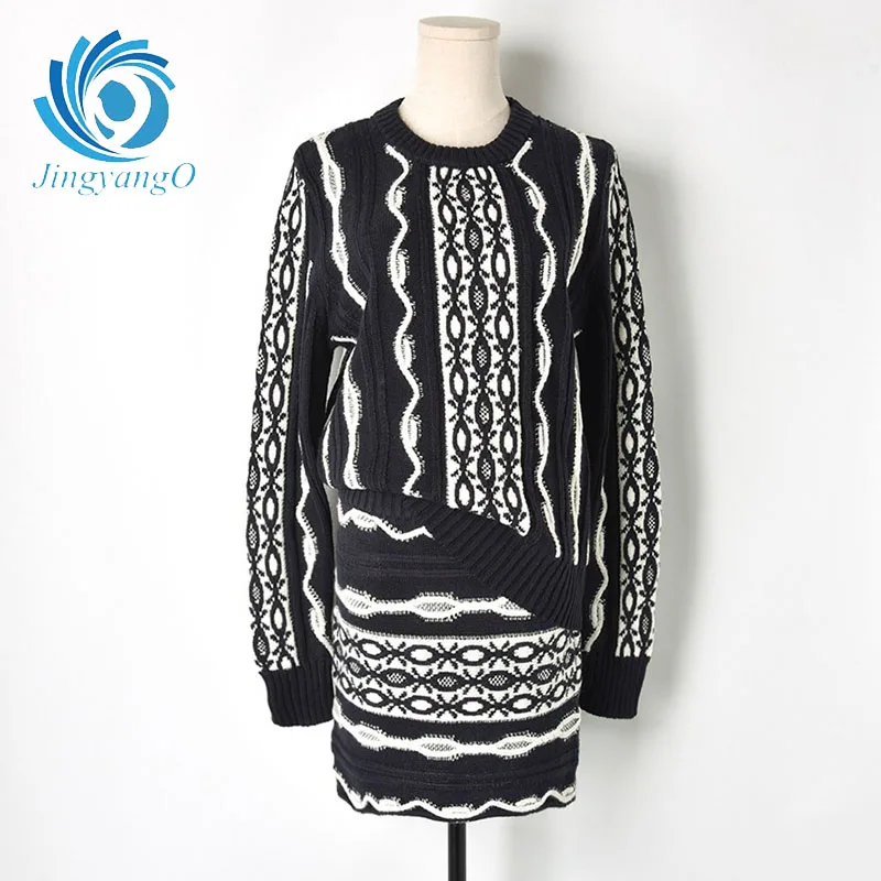 JingyangO Knit Suits Two Pieces Set Knitted Panelled Deign