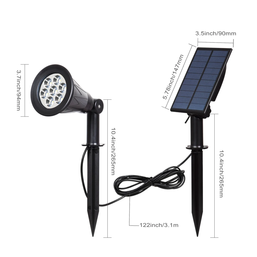 Jardim ao ar Luz de Parede T-sunrise Pacote Solar Spotlight Lâmpada Painel Separado Auto Cor-mudando Livre Iluminação 2 7 Led 8 Lâmpadas solares