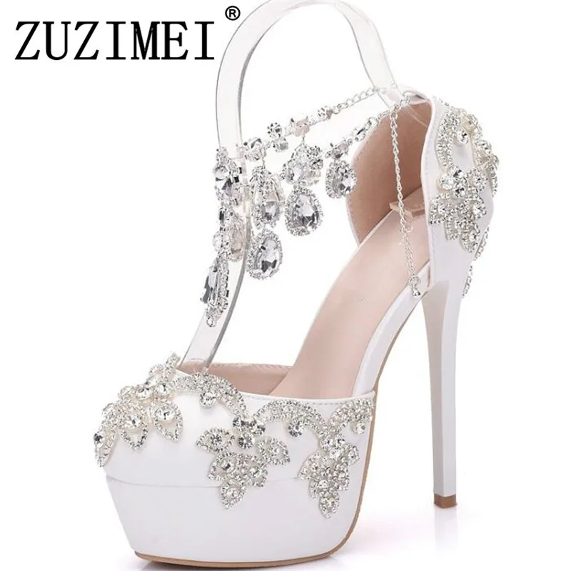 

New Fashion Rhinestone Sandals Pumps Shoes Women Sweet Luxury Platform Wedges Shoes Wedding heels High Heels