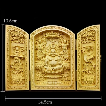 

Chinese Buddha statue sculpture pure wood carving 3 open folding Buddha statue home decoration accessories Wood Buddha Craft