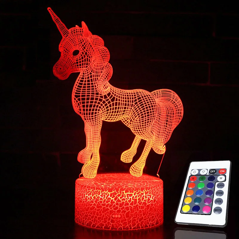 

Kids Night Sleep LED Lights Projection Lamp Kawaii Unicorn Acrylic Action Figure Christmas Decorative Toys