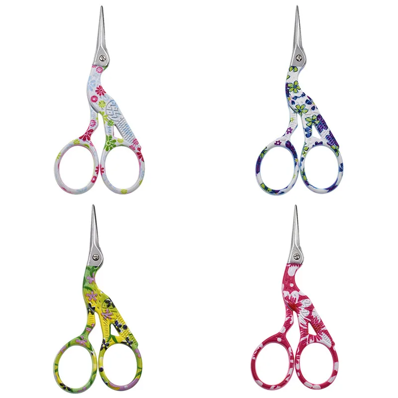 

1PC Colorful Flower Painted Heron Egret Scissors Floral Print Tailor Scissor DIY Sewing Tools Accessories Drop Shipping