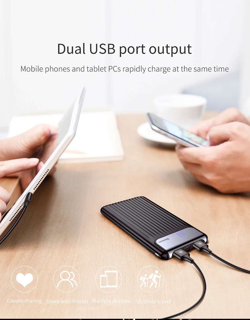 Baseus 10000 мАч ЖК-дисплей Quick Charge 3,0 Dual USB power Bank для iPhone X 8 7 6 samsung S9 S8 xiaomi power Bank батарея