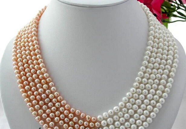 

Hot sell Noble- SHIPPING>>>@@ AS33122 BEAUTIFUL 6row 6-7mm white pink fw pearl necklace magnet