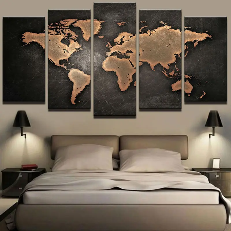 

Paintings HD Abstract Canvas For Living Room Wall Art Poster 5 Pieces Retro World Map Decoration Pictures Modular Frame